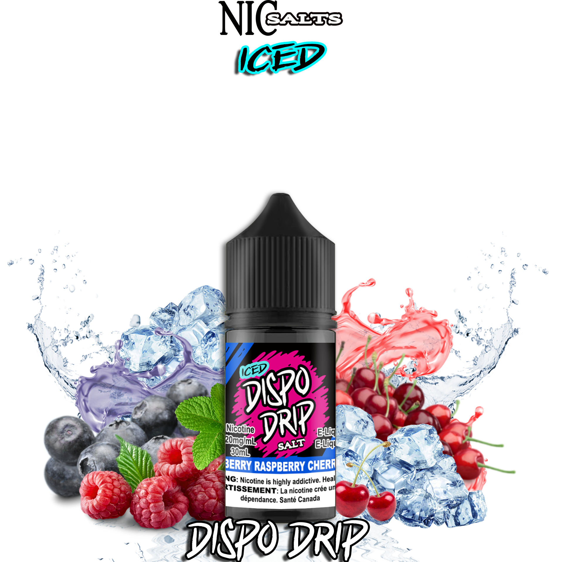 CUSTOM DISPO DRIP SALT - BLUEBERRY RASPBERRY CHERRY ICE