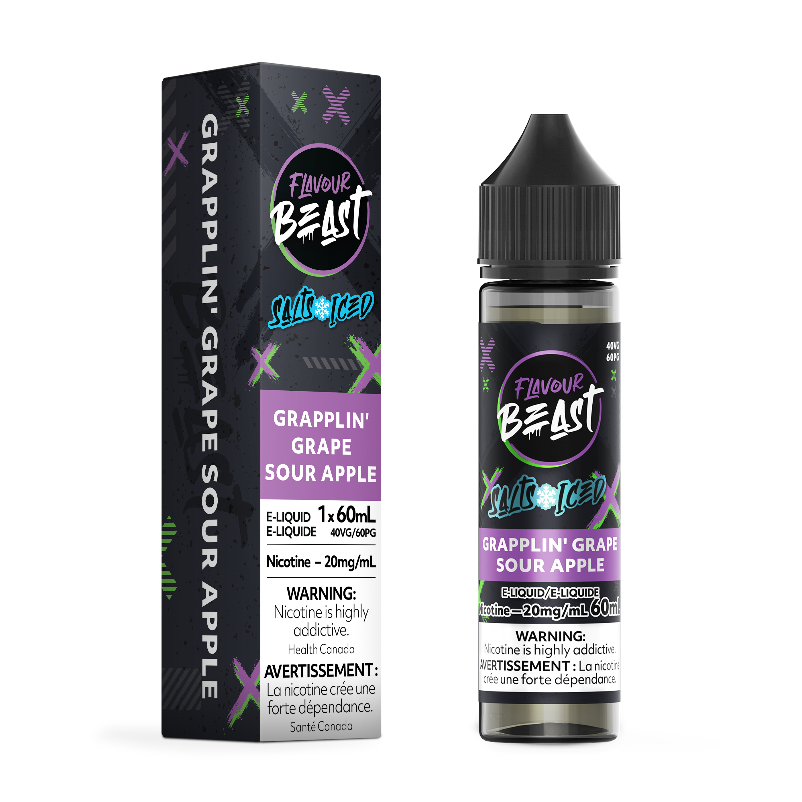 FLAVOUR BEAST SALT - GRAPPLIN' GRAPE SOUR APPLE ICED 60ML