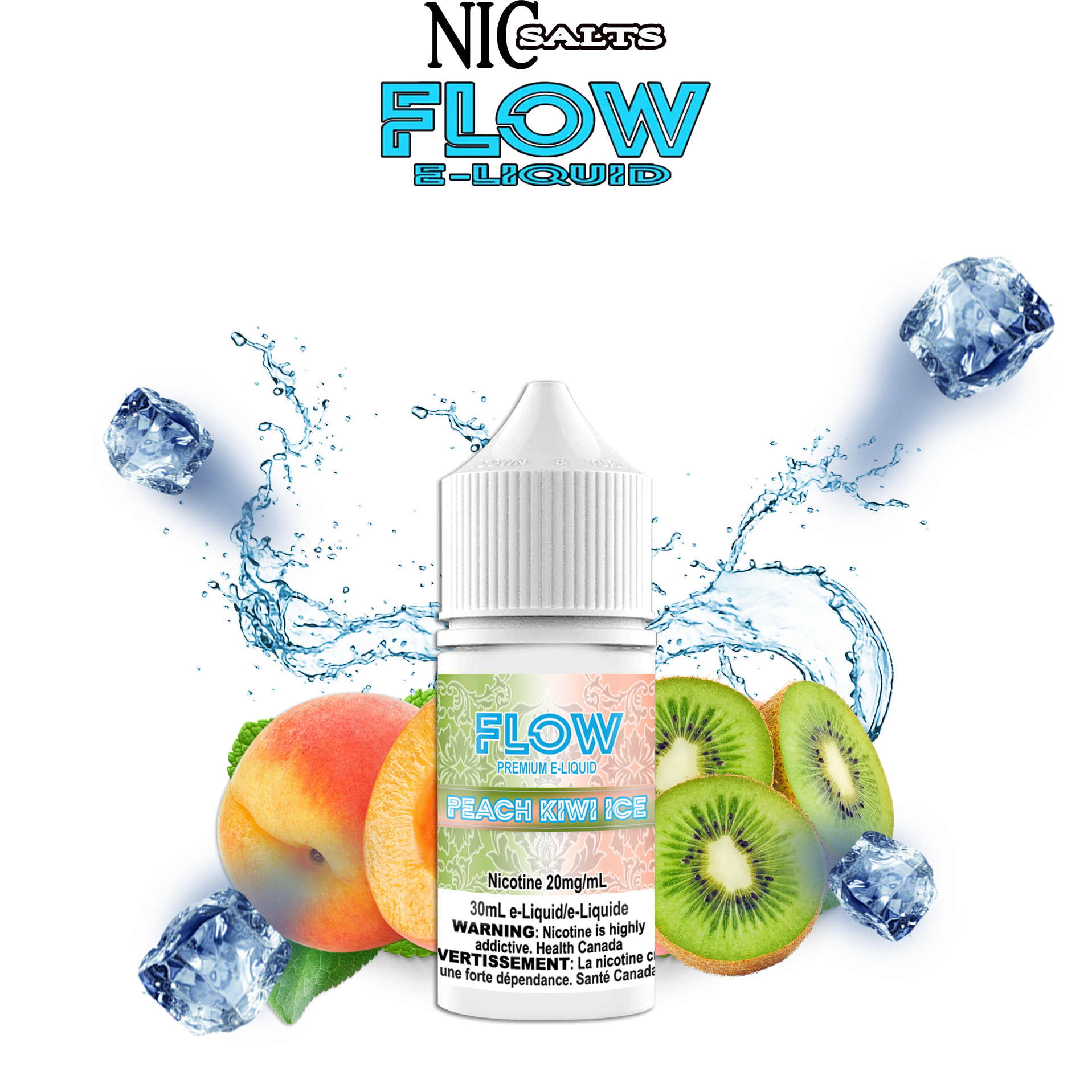 FLOW E-LIQUID SALT - PEACH KIWI ICE 30ML