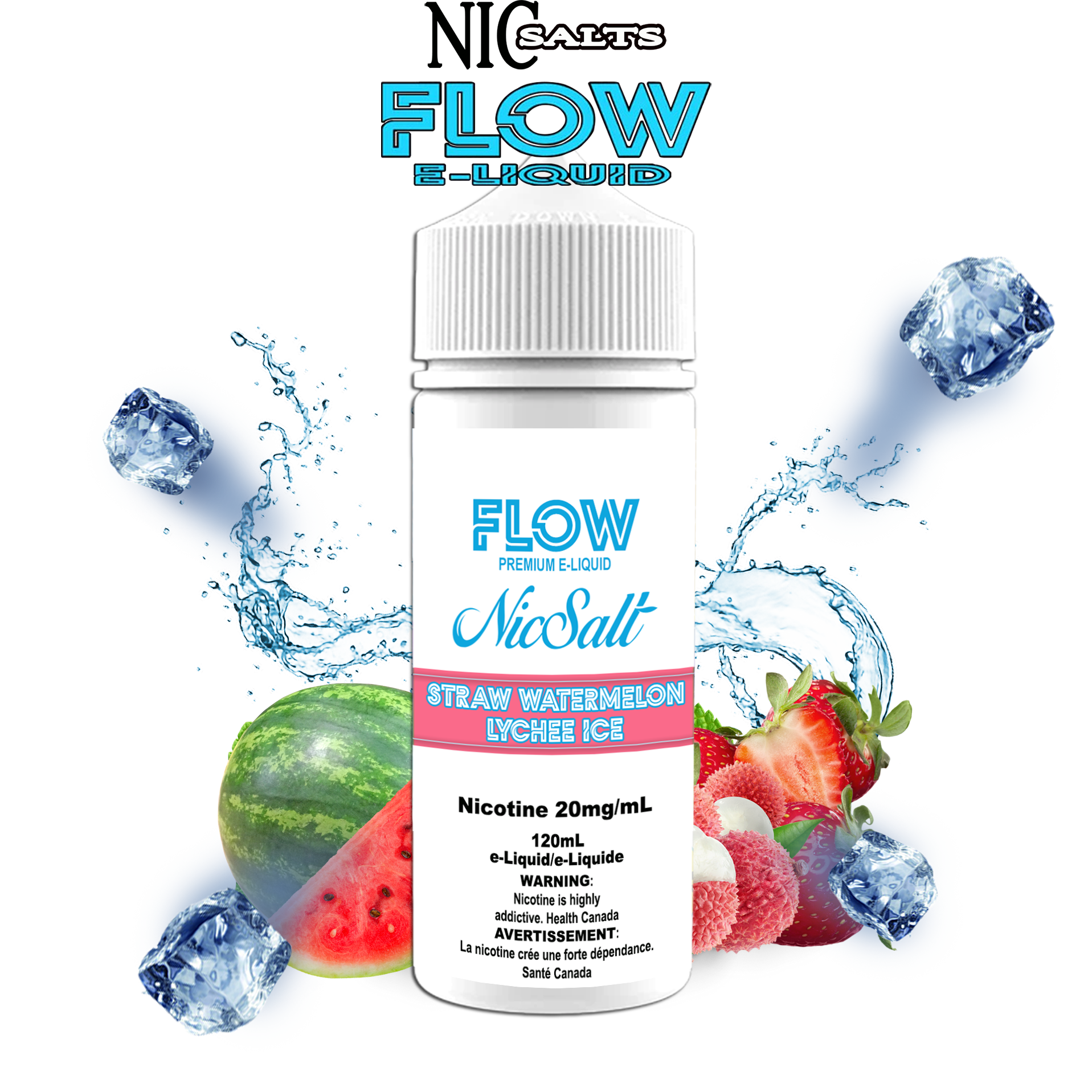 CUSTOM FLOW E-LIQUID SALT - STRAWBERRY WATERMELON LYCHEE ICE