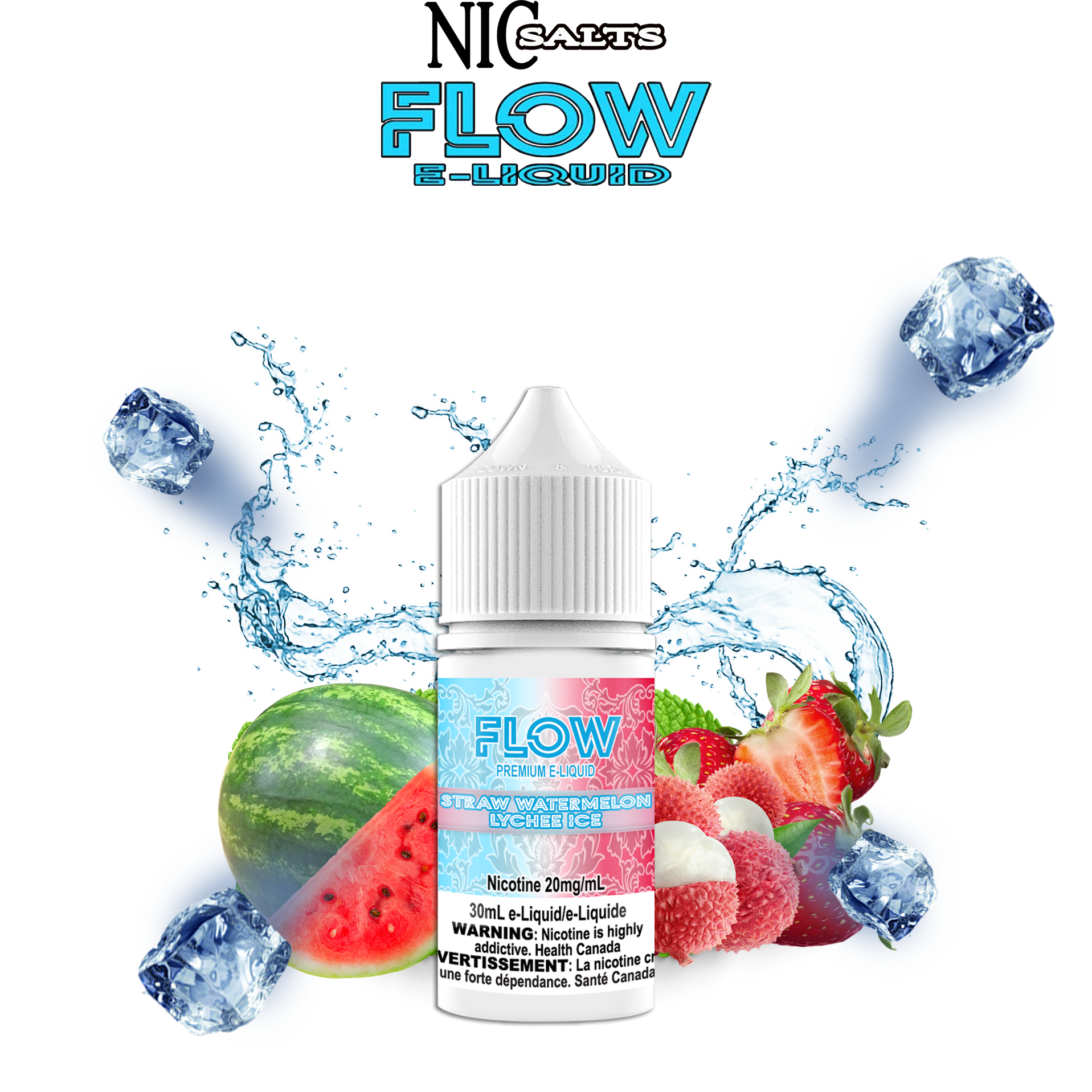 CUSTOM FLOW E-LIQUID SALT - STRAWBERRY WATERMELON LYCHEE ICE