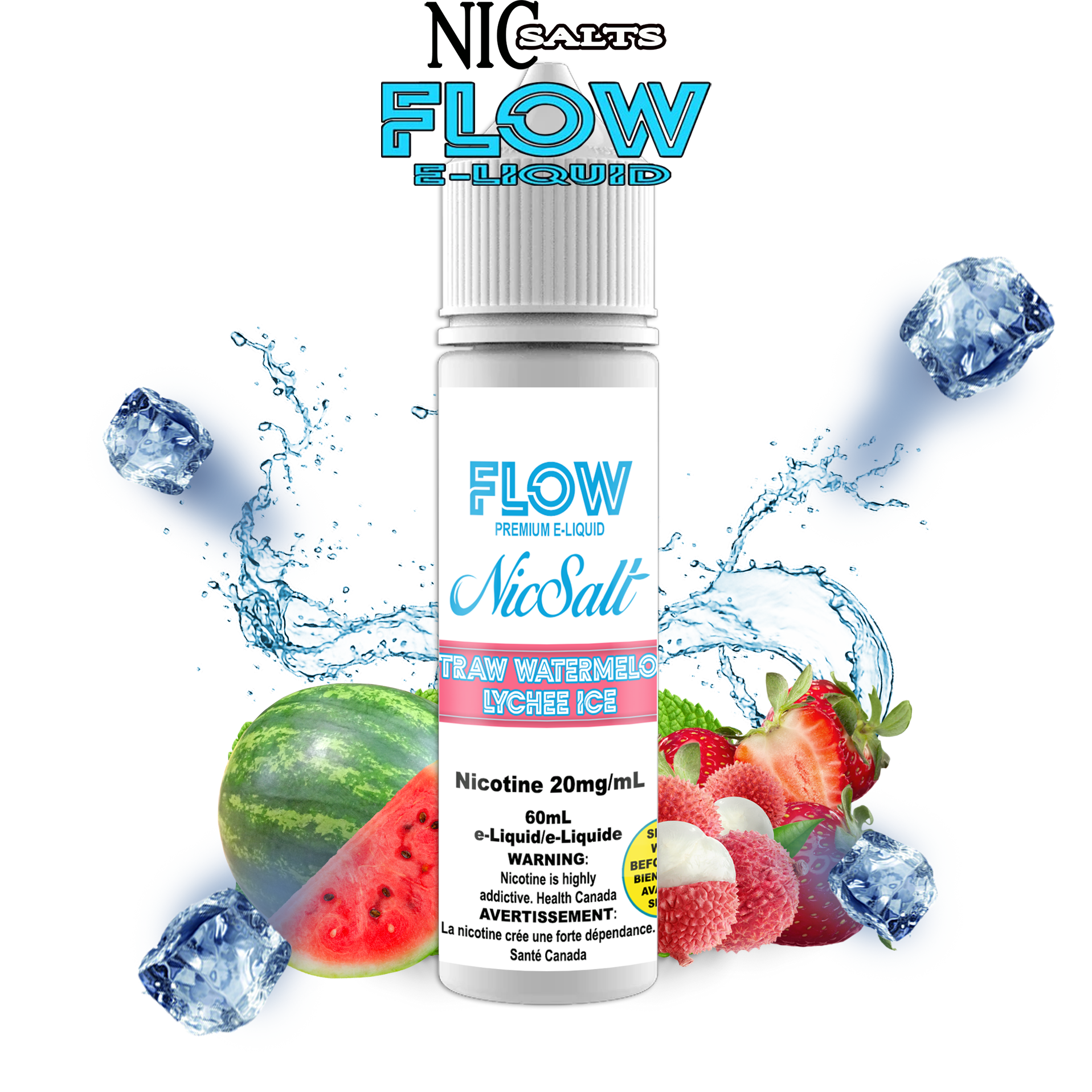 CUSTOM FLOW E-LIQUID SALT - STRAWBERRY WATERMELON LYCHEE ICE