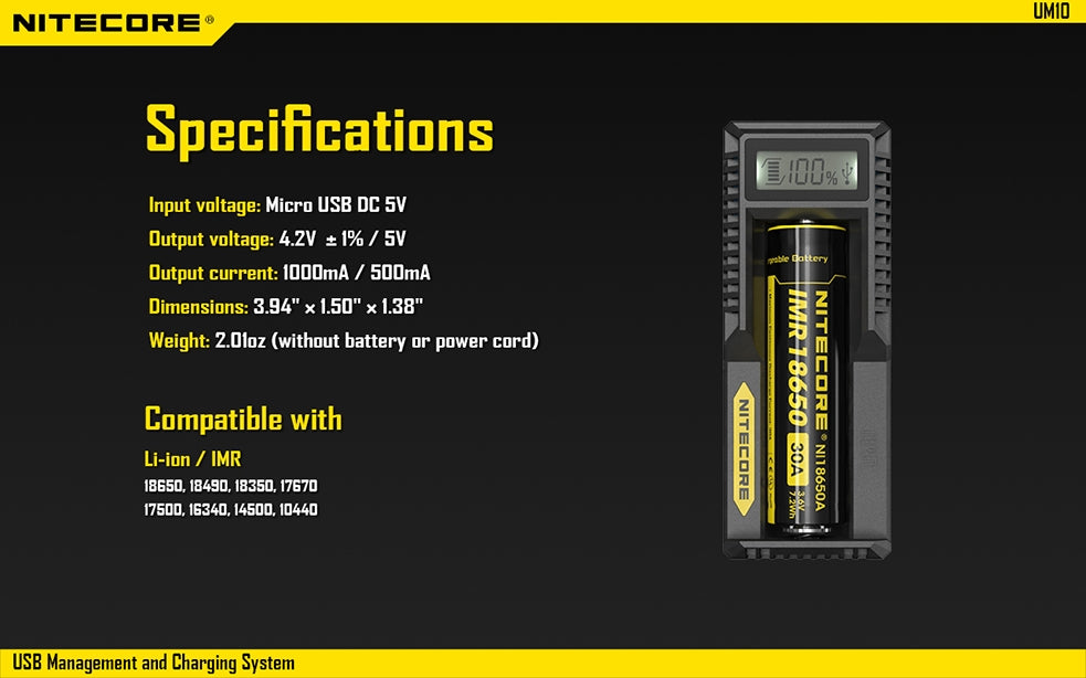 NITECORE UM10 BATTERY CHARGER 1BAY USB