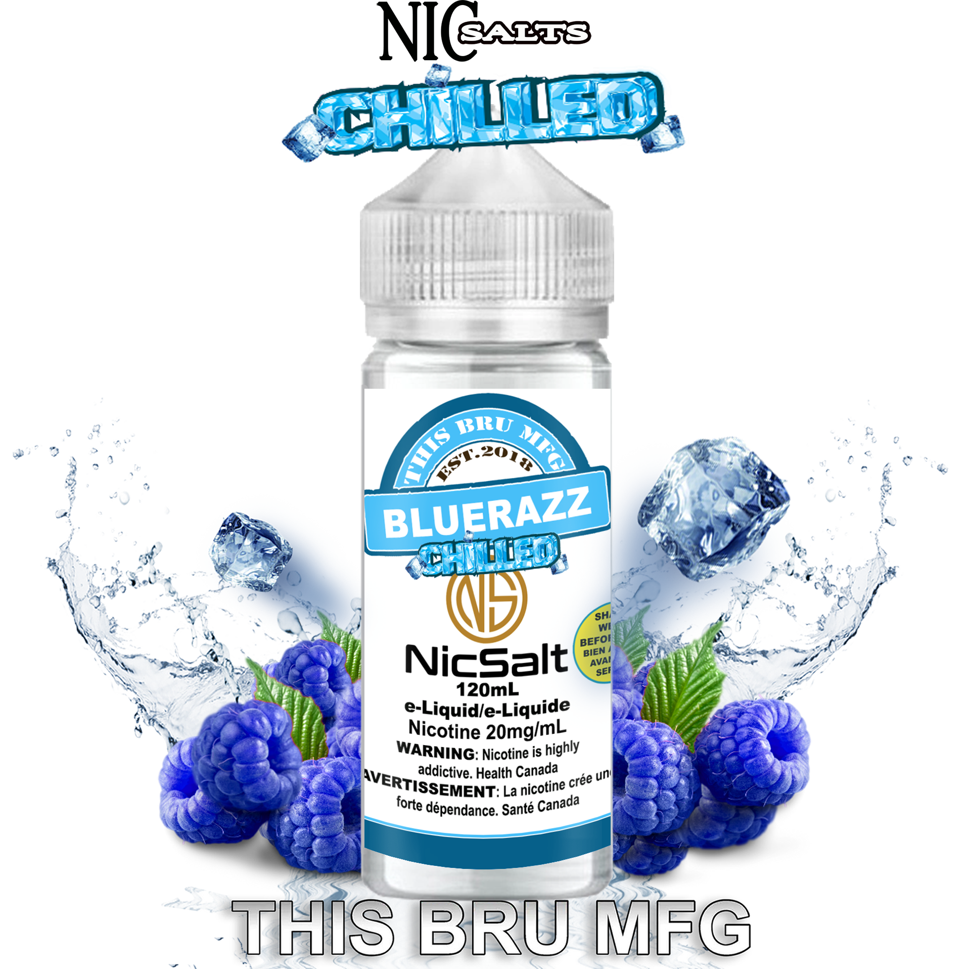 CUSTOM THIS BRU MFG SALT - BLUERAZZ CHILLED 120ML