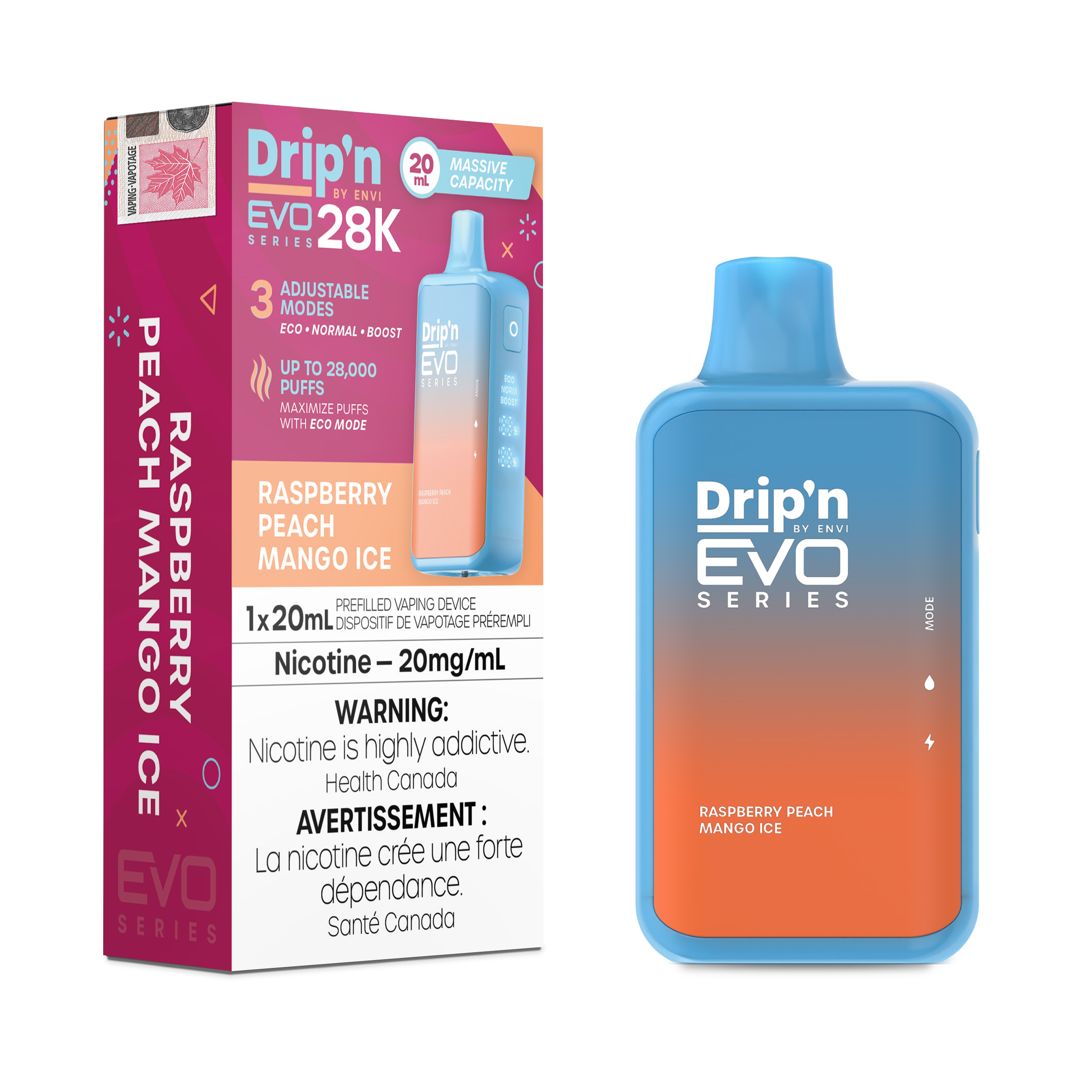 ENVI DRIP'N EVO 28K RASPBERRY PEACH MANGO ICE 20MG