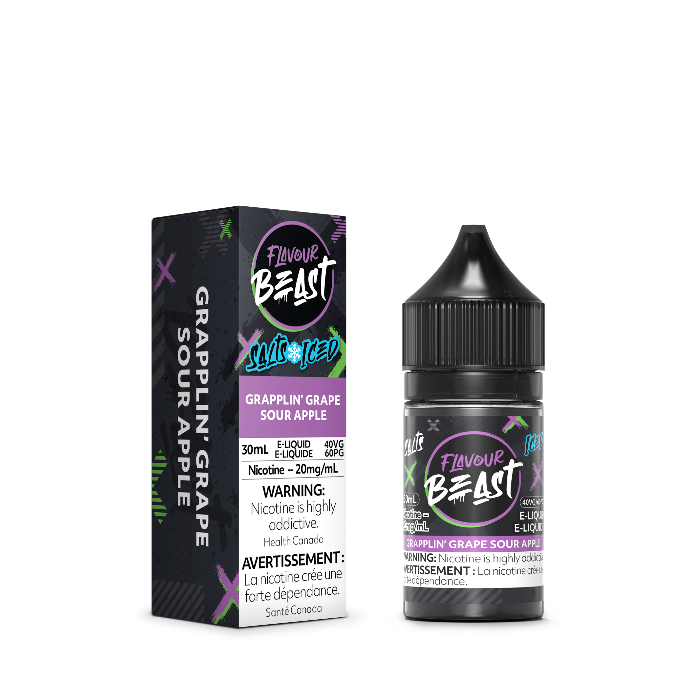 FLAVOUR BEAST SALT - GRAPPLIN' GRAPE SOUR APPLE ICED 30ML