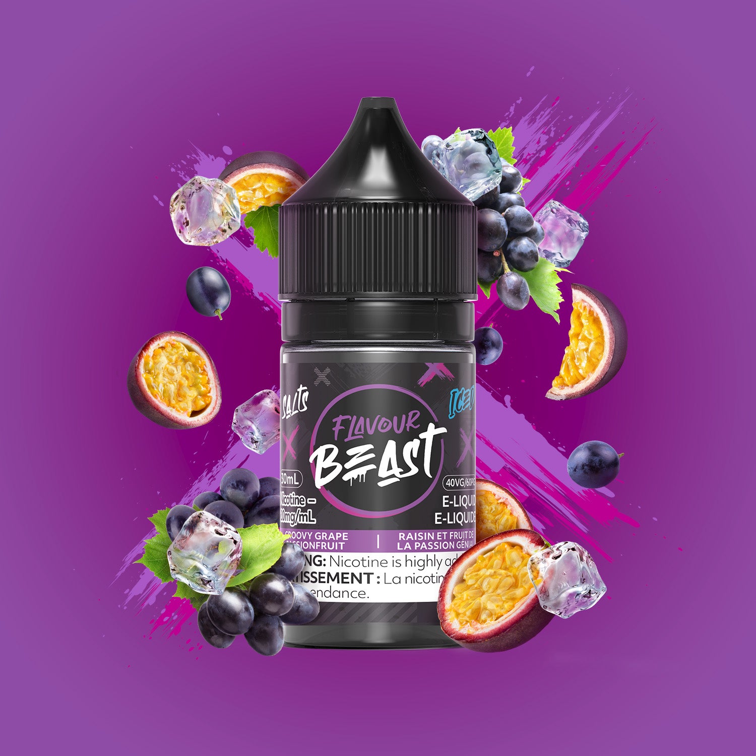 FLAVOUR BEAST SALT - GROOVY GRAPE PASSIONFRUIT ICED 30ML