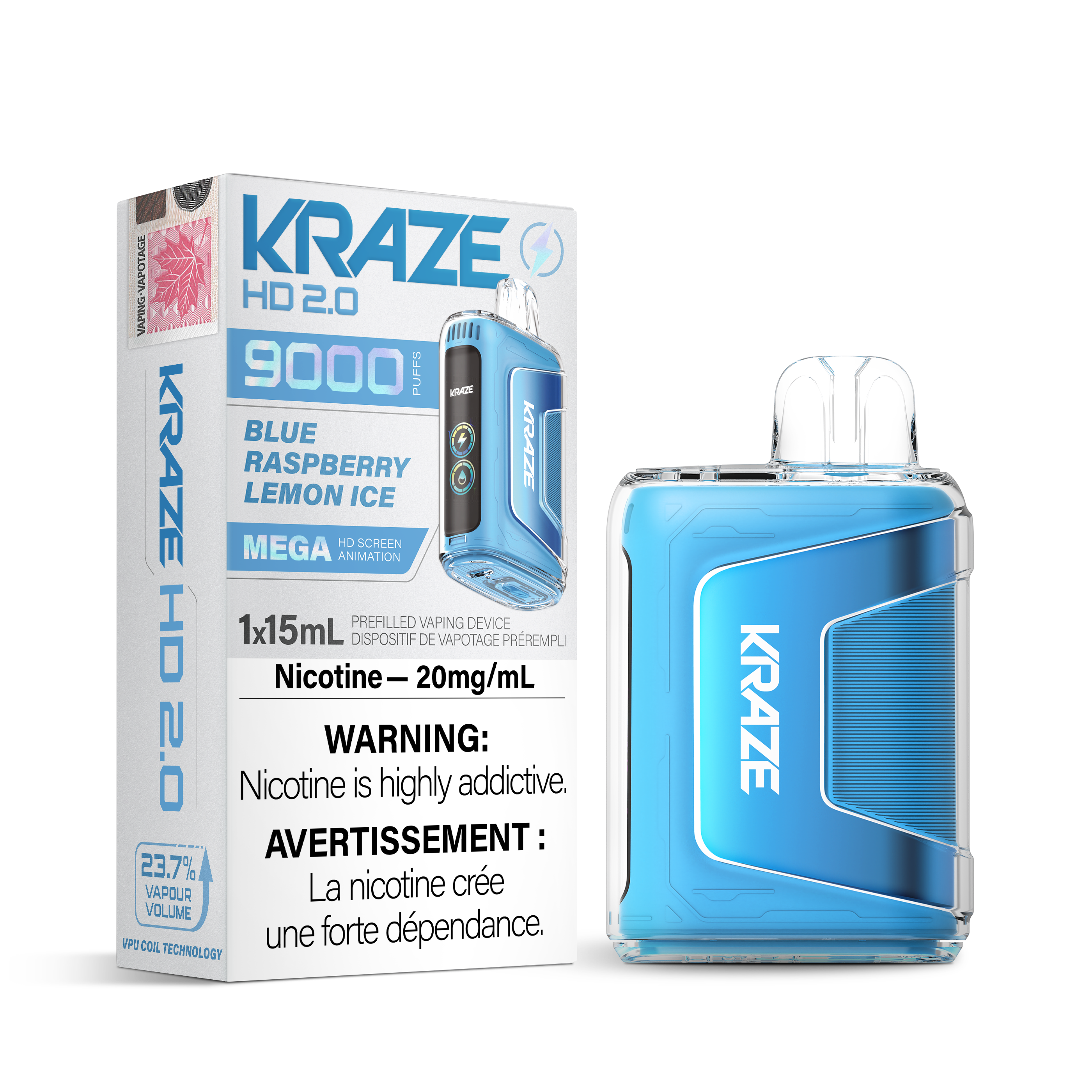KRAZE HD 2.0 9000 BLUE RASPBERRY LEMON 20MG