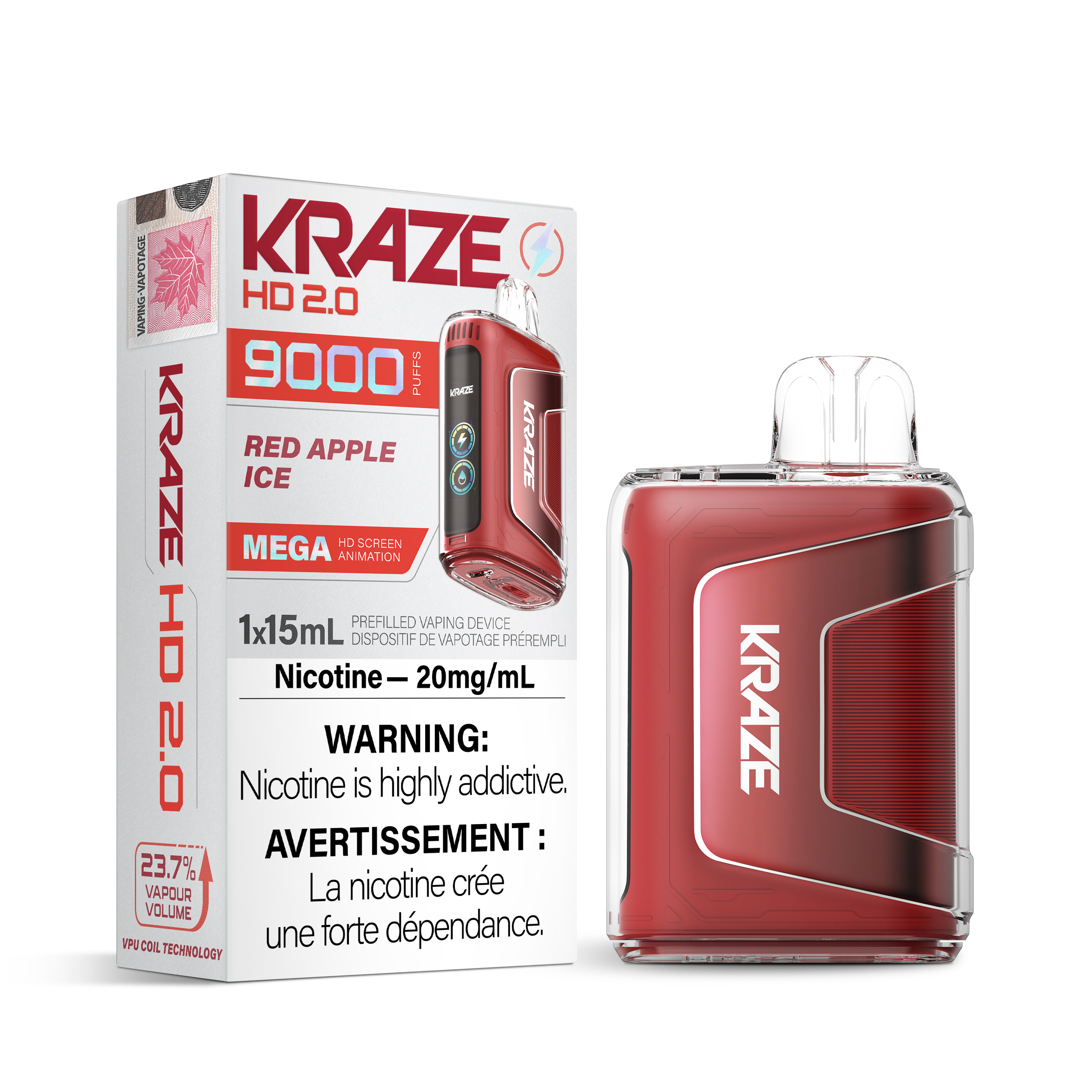 KRAZE HD 2.0 9000 RED APPLE ICE 20MG