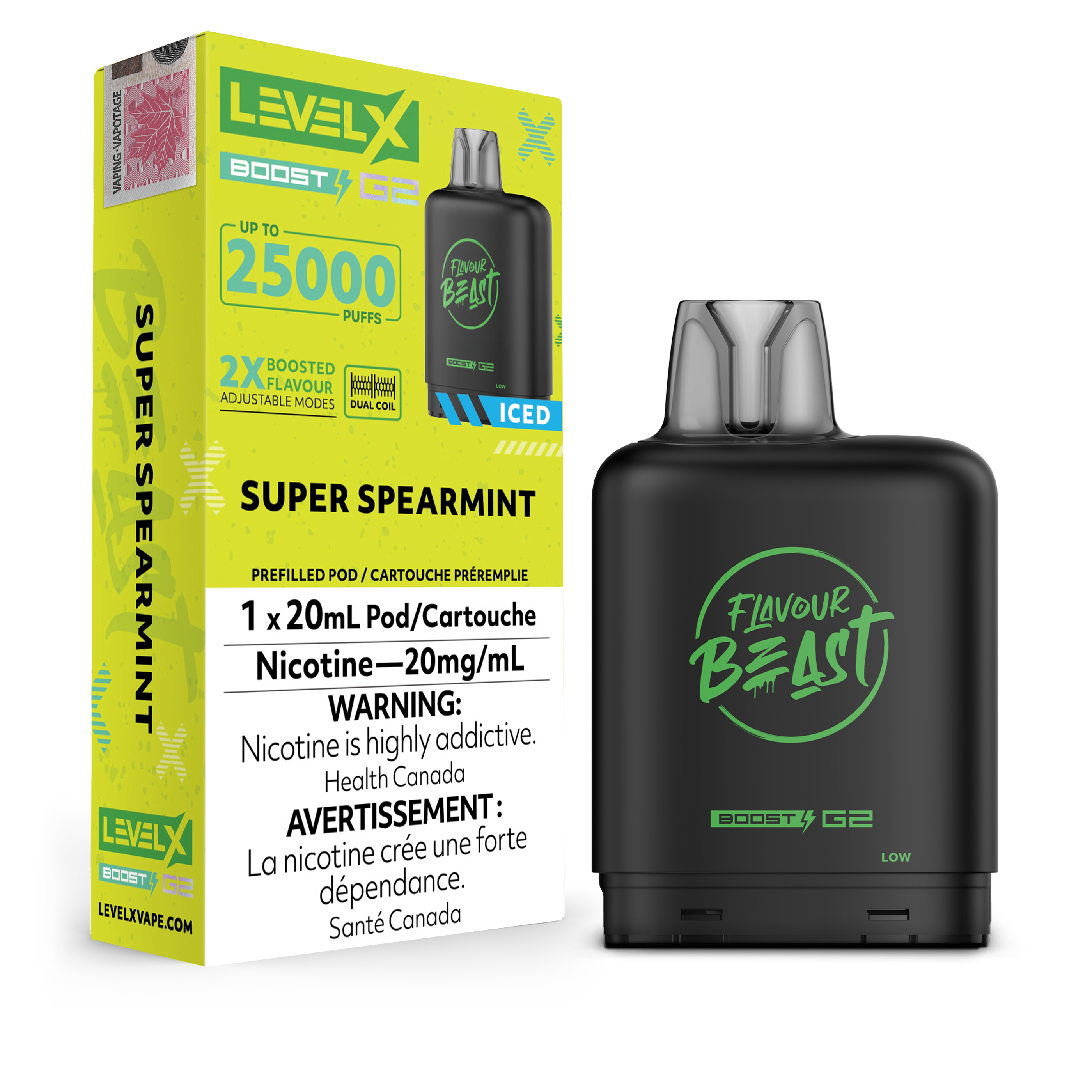 FLAVOUR BEAST LEVEL X BOOST G2 POD Super Spearmint 20mg