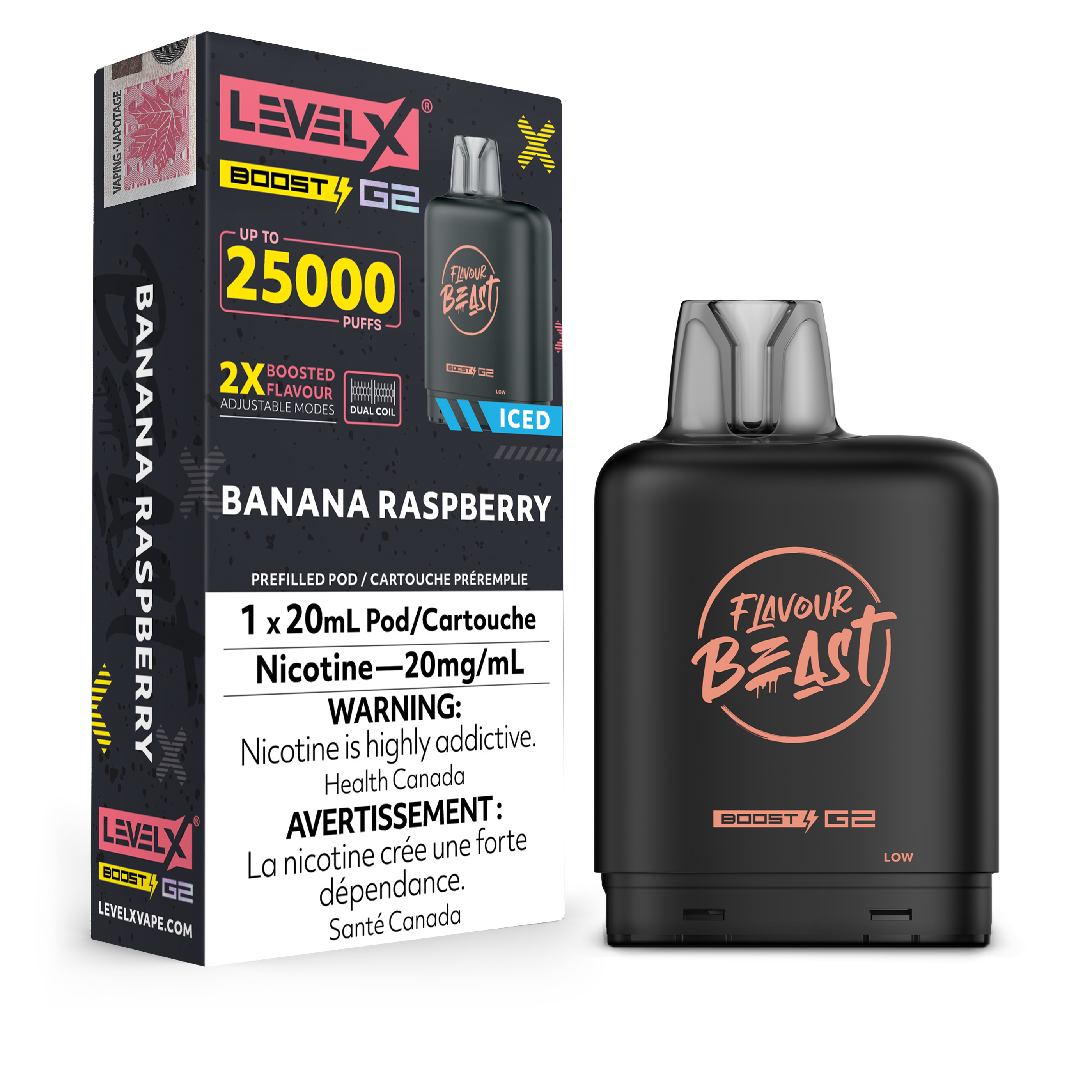 FLAVOUR BEAST LEVEL X BOOST G2 POD BANANA RASPBERRY 20MG