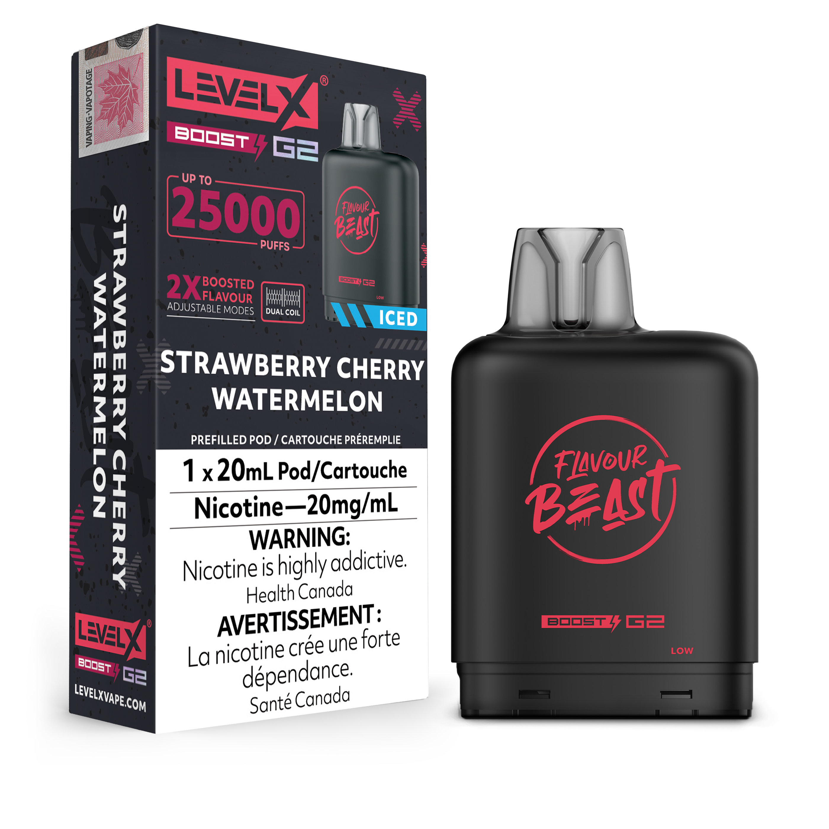 FLAVOUR BEAST LEVEL X BOOST G2 POD STRAWBERRY CHERRY WATERMELON 20MG