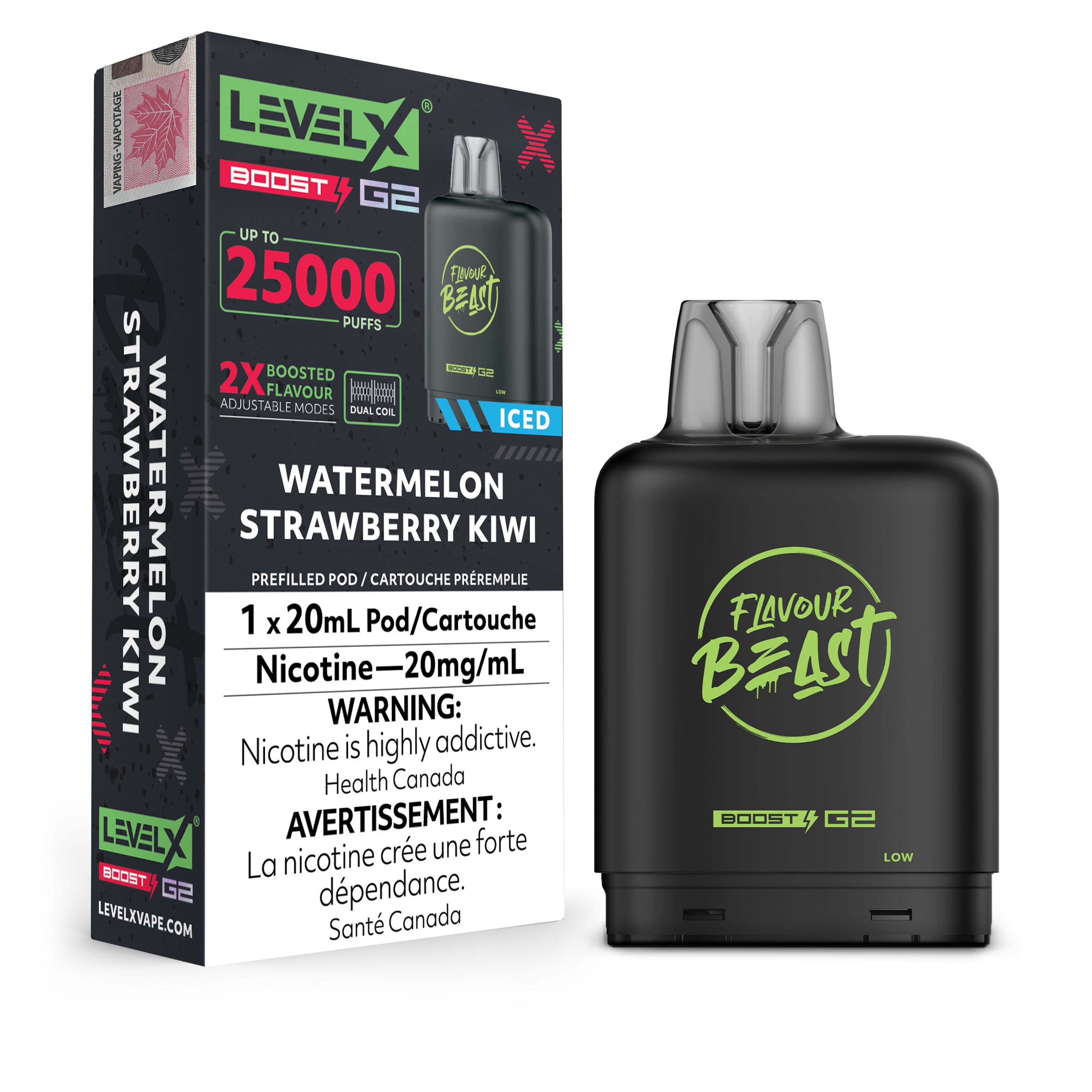 FLAVOUR BEAST LEVEL X BOOST G2 POD WATERMELON STRAWBERRY KIWI 20MG