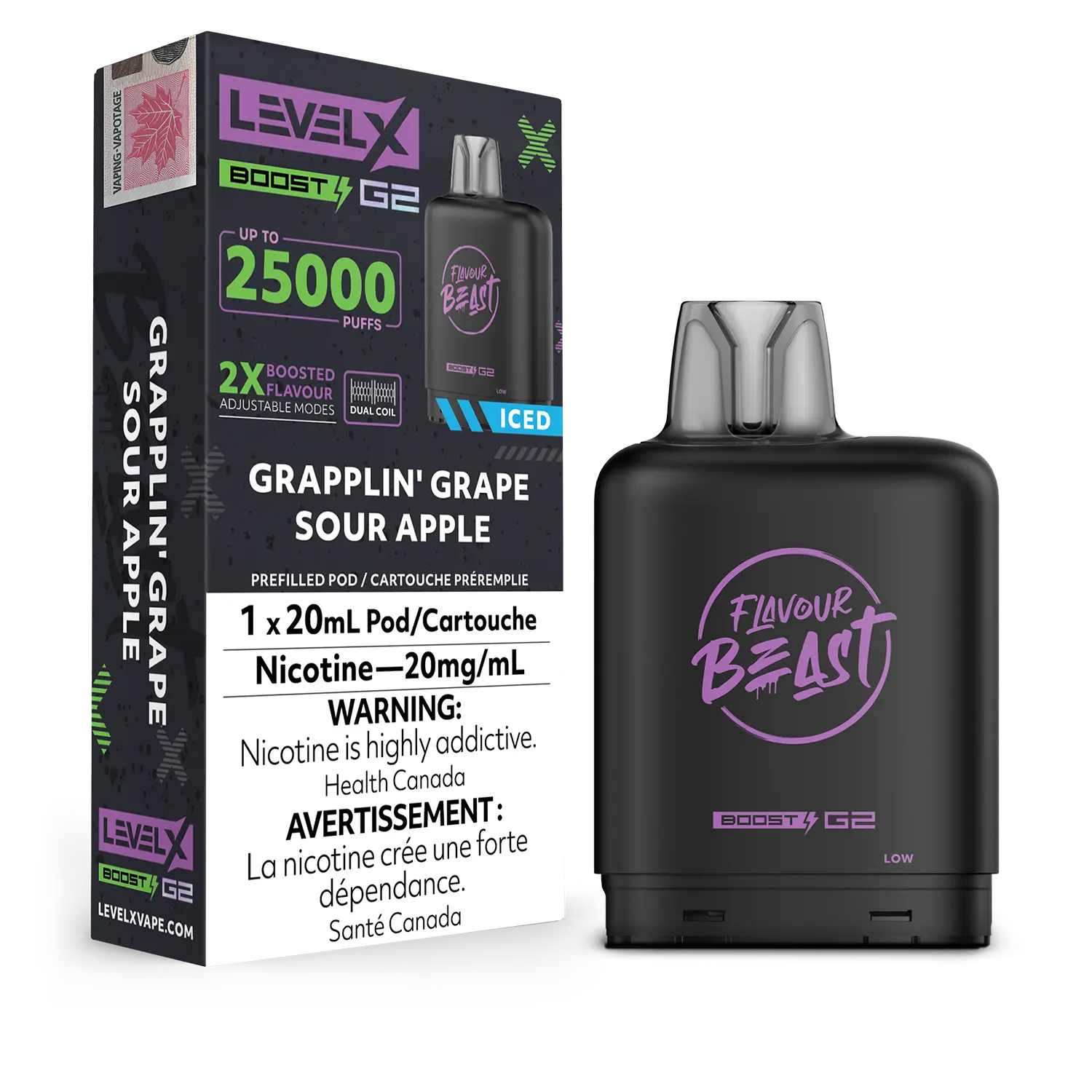 LEVEL X BOOST G2 FLAVOUR BEAST Grapplin' Grape Sour Apple Ice 20MG