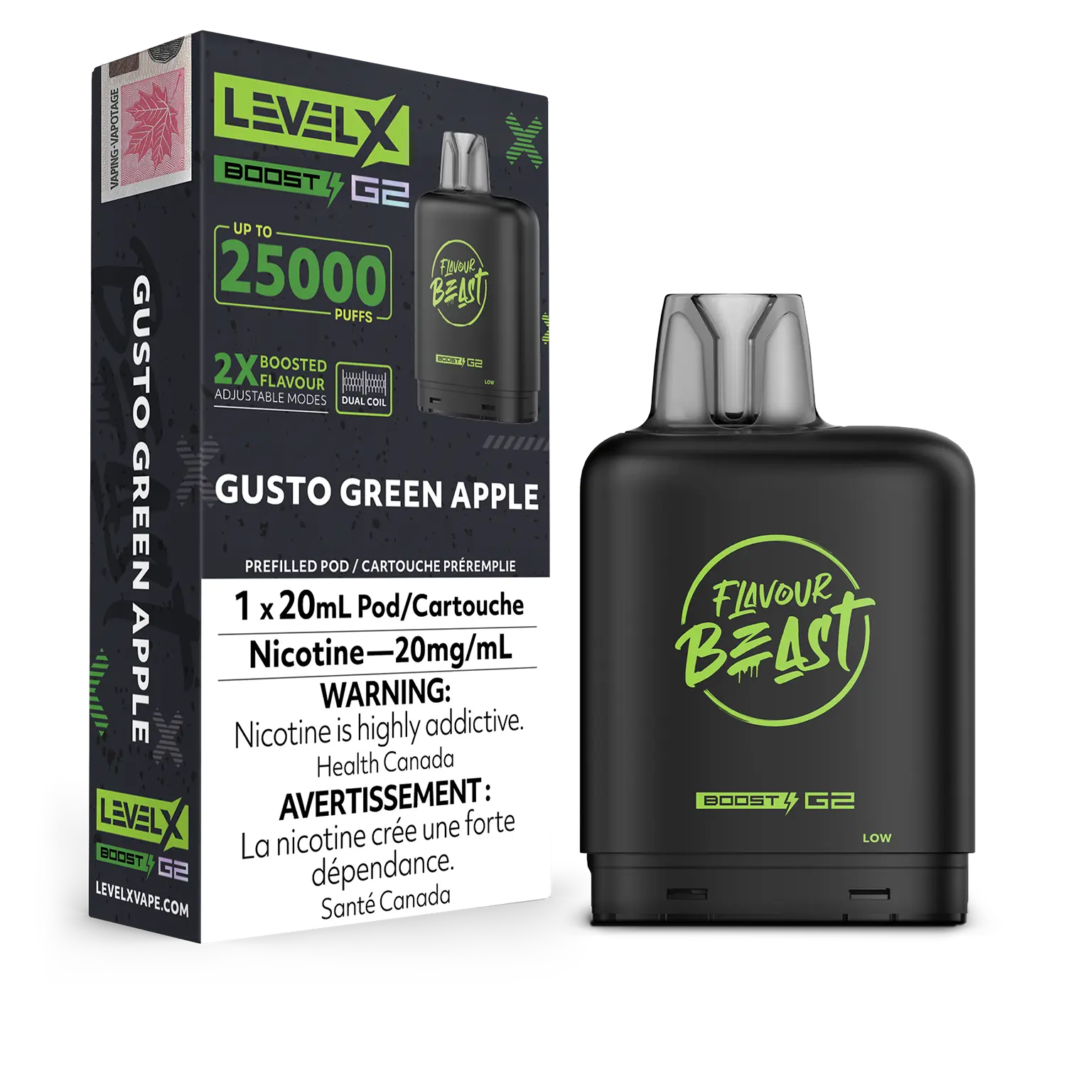 FLAVOUR BEAST LEVEL X BOOST G2 POD Gusto Green Apple 20MG