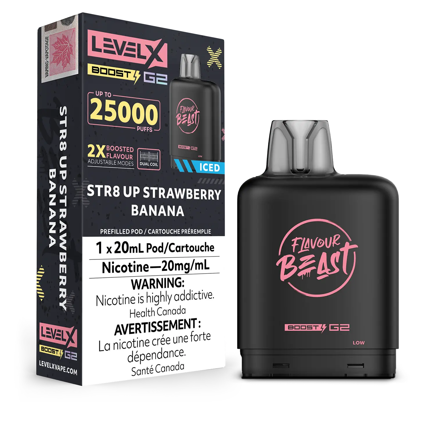 FLAVOUR BEAST LEVEL X BOOST G2 POD STR8 UP STRAWBERRY BANANA 20MG