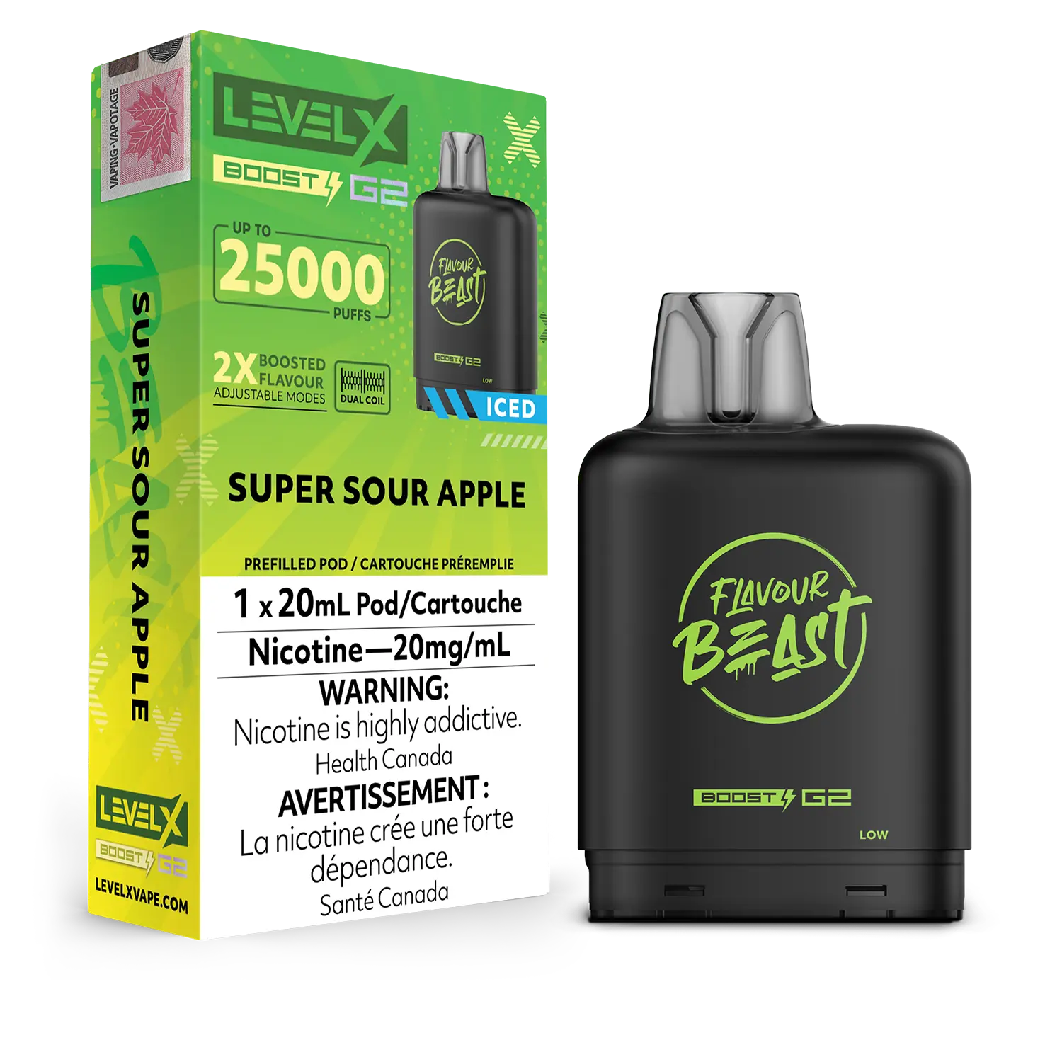 FLAVOUR BEAST LEVEL X BOOST G2 POD Super Sour Apple Ice 20MG