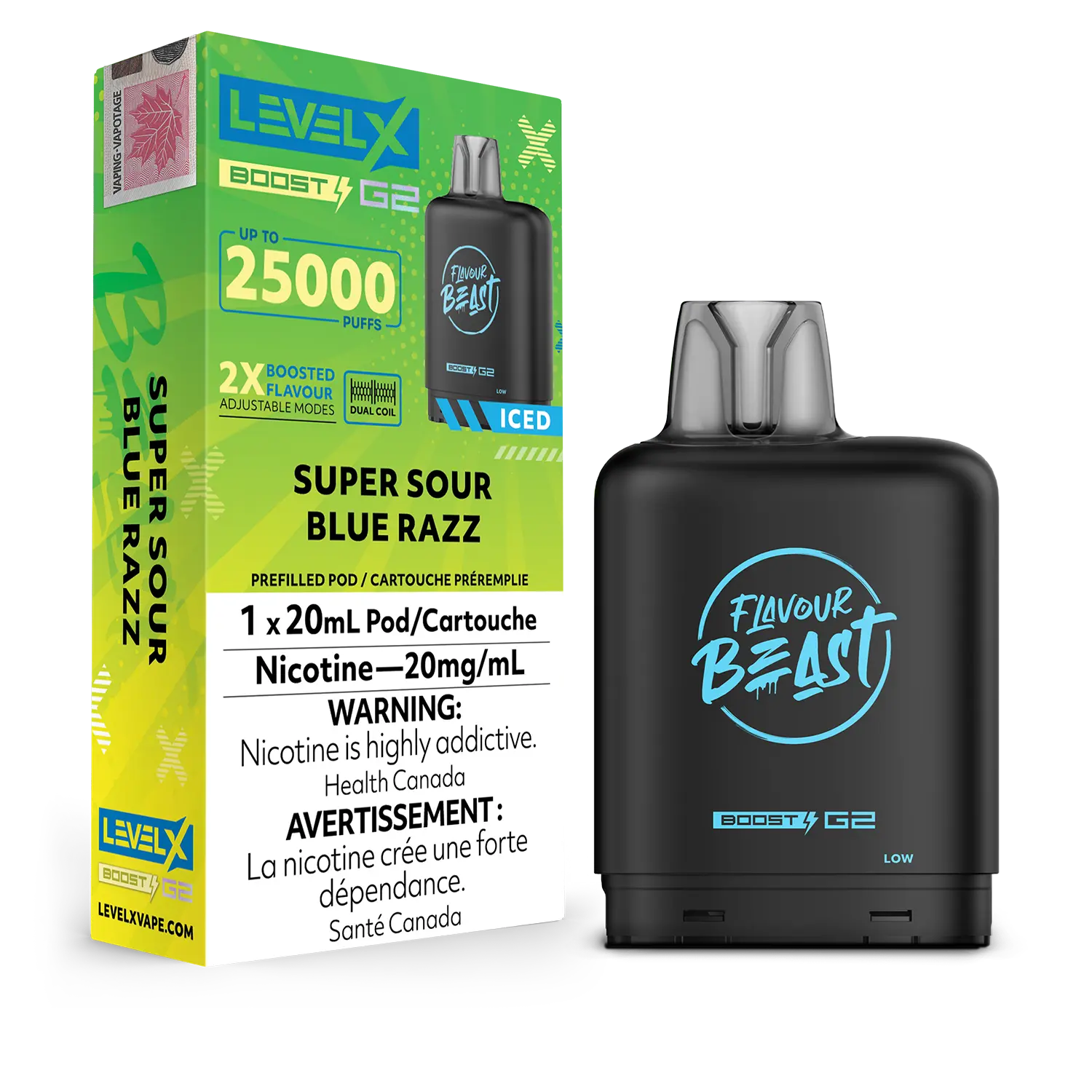 LEVEL X BOOST G2 FLAVOUR BEAST Super Sour Blue Razz Ice 20mg