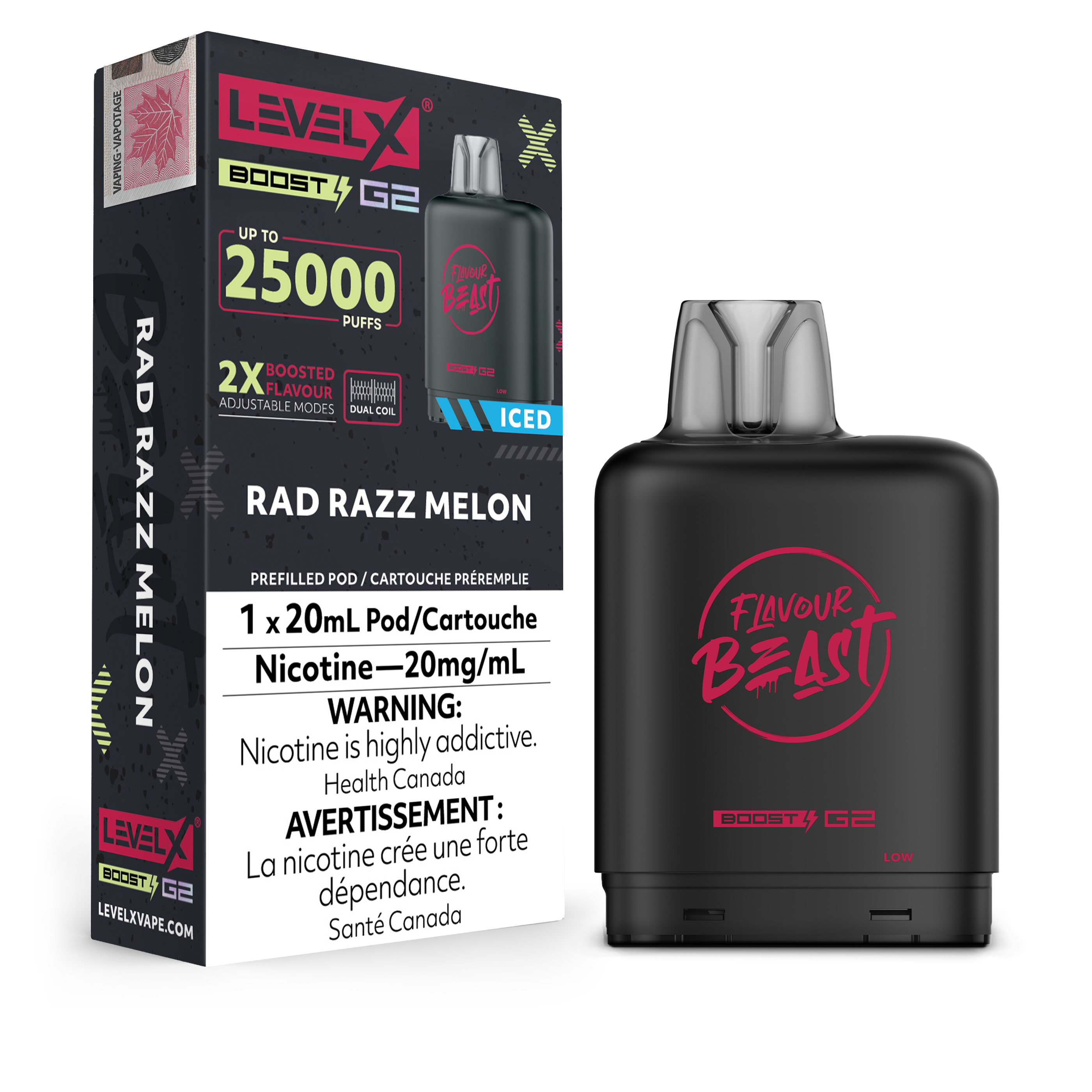 FLAVOUR BEAST LEVEL X BOOST G2 POD RAD RAZZ MELON