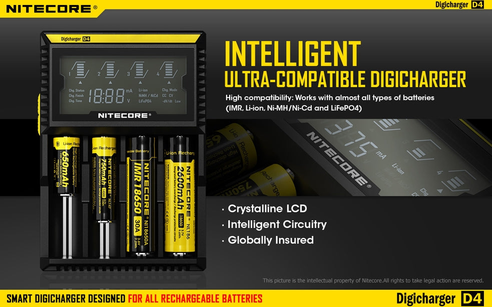 NITECORE D4 BATTERY CHARGER 4BAY DIGITAL SCREEN