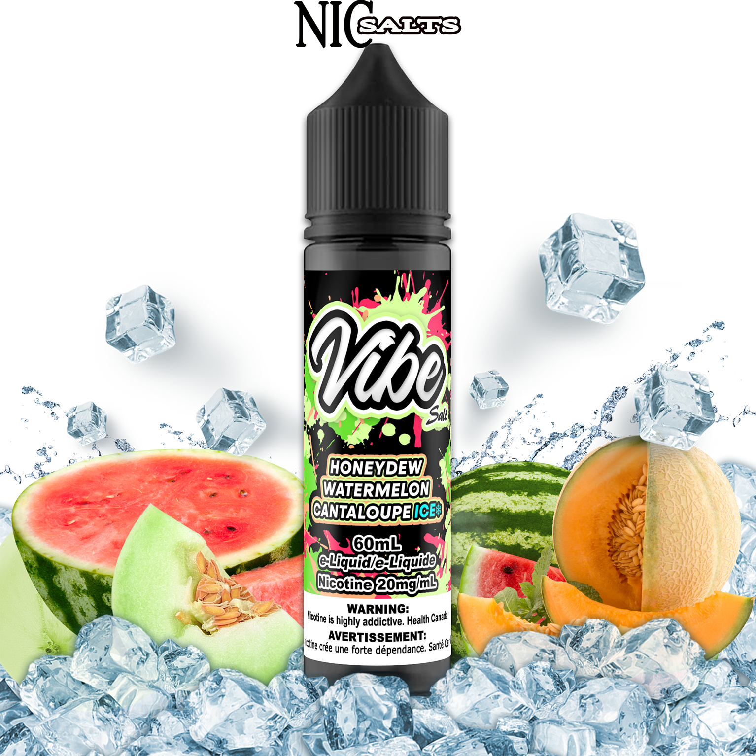 CUSTOM VIBE SALT - HONEYDEW WATERMELON CANTALOUPE ICE 60ML